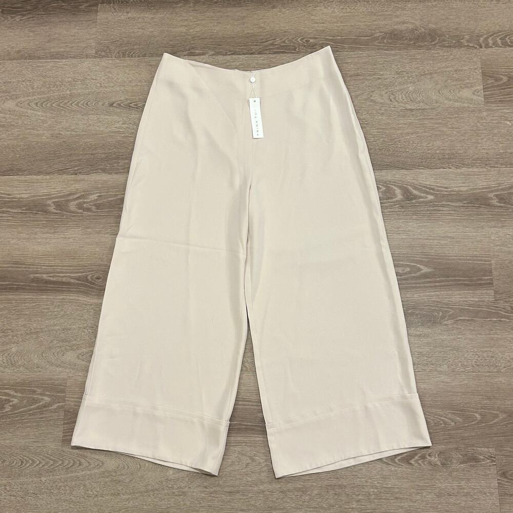 Trina Turk Bahooka Wide Leg Cropped Pant Ecru Size 10 NWT Cuffed Hem - Picture 12 of 15